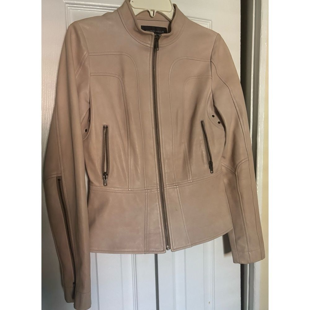 Hilton Hollis Lambskin Leather Moto Jacket in Blush Size 4